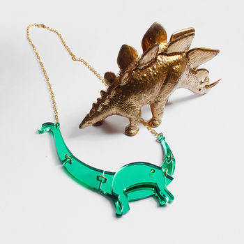 Mirrored Green Small Apatosaurus Dinosaur Necklace, 4 of 4