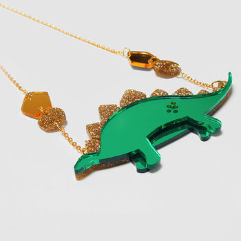 Mirrored And Glittered Stegosaurus Necklace, 2 of 3