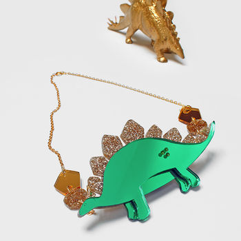 Mirrored And Glittered Stegosaurus Necklace, 3 of 3