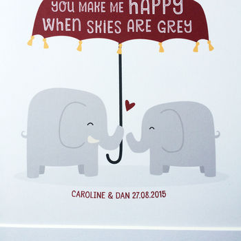 'You Make Me Happy' Elephant Love Anniversary Print, 5 of 6