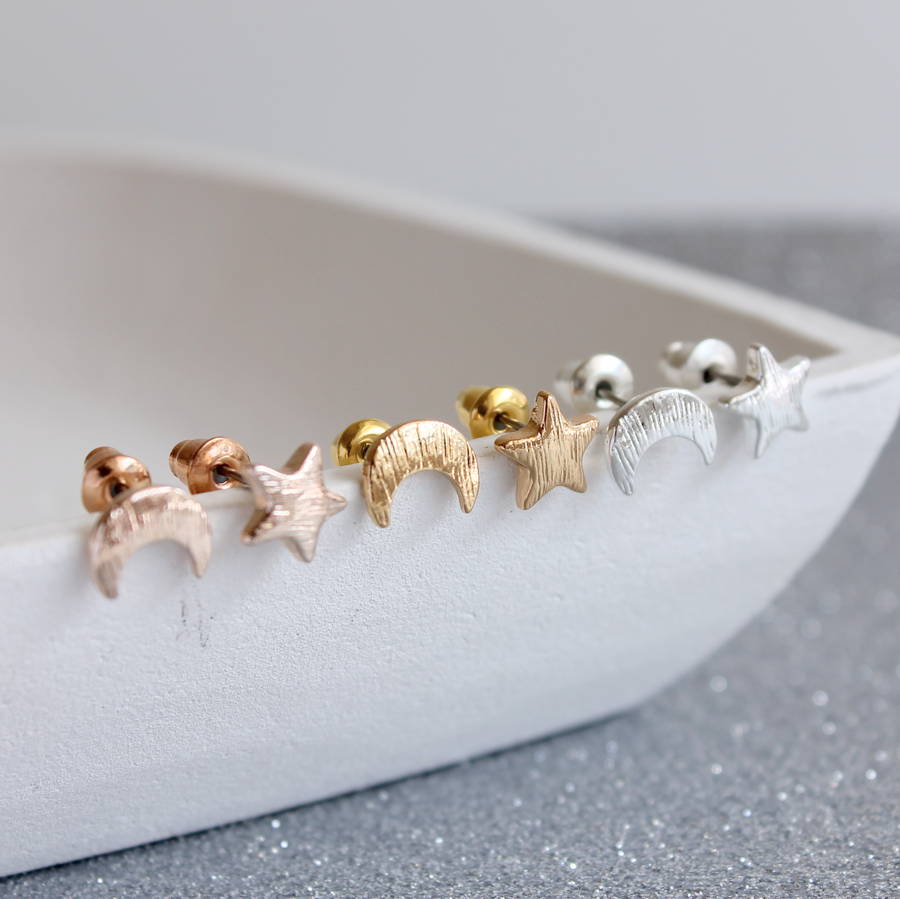 Moon And Star Stud Earrings By Joy Corrine Smith Moon And Star Earrings