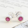 Pink Ruby July Birthstone Silver Stud Earrings, thumbnail 1 of 6