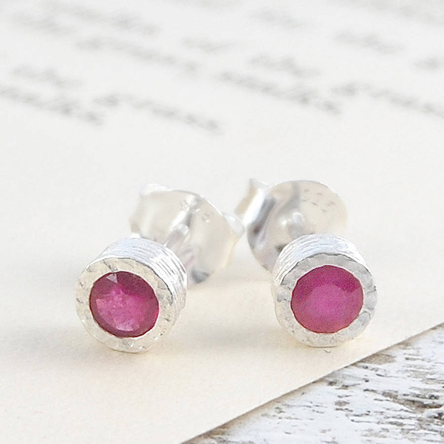 Pink Ruby July Birthstone Silver Stud Earrings, 1 of 6