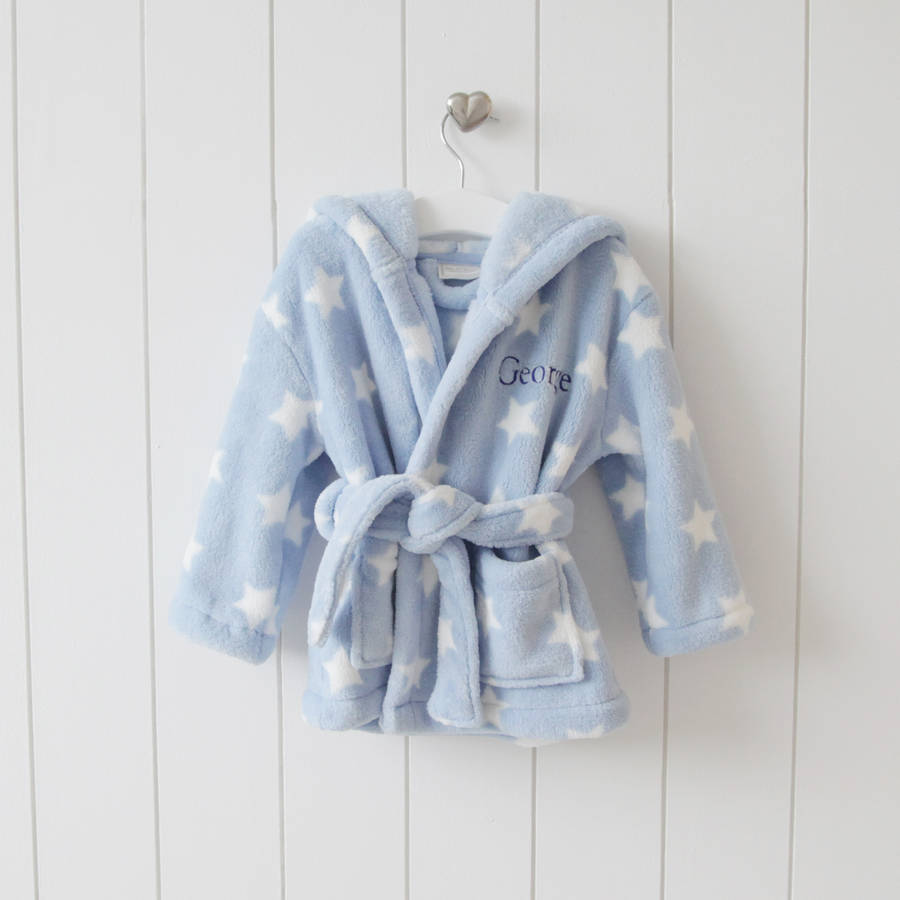 Personalised Blue Star Print Hooded Robe By My 1st Years