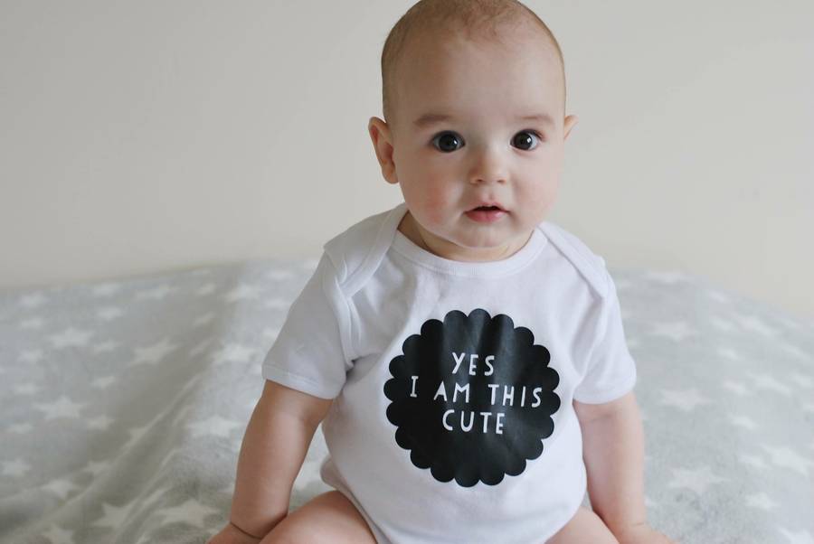 'yes i am this cute' monochrome baby grow by baby yorke designs ...