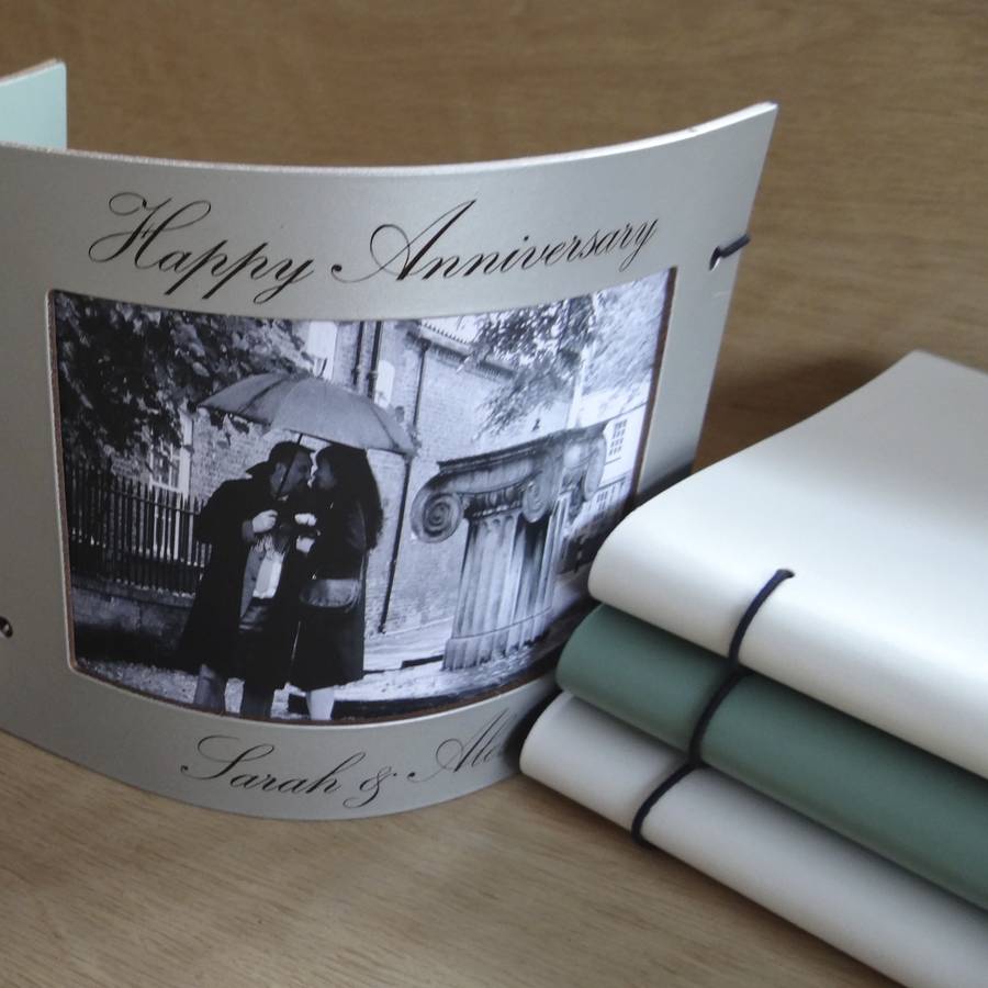 personalised leather  wedding  anniversary  photo frame by 
