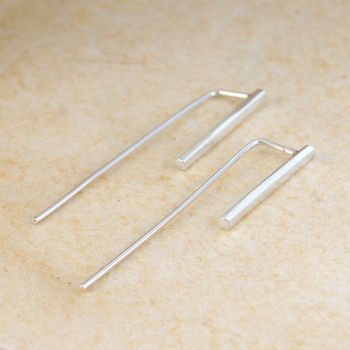 Bar Sterling Silver Linear Drop Earrings, 2 of 3