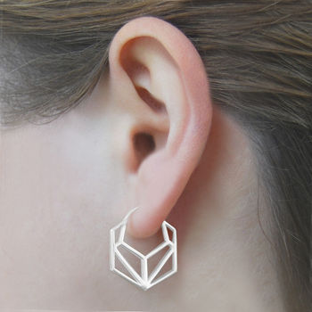 Geometric Hexagonal Sterling Silver Hoop Earrings, 2 of 8