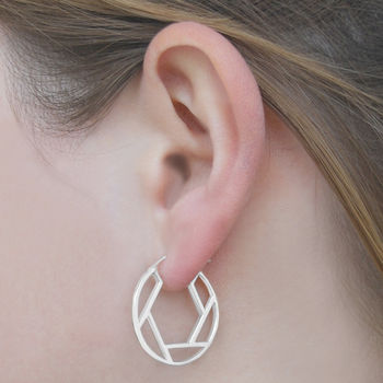 Geometric Hexagonal Sterling Silver Hoop Earrings, 4 of 5