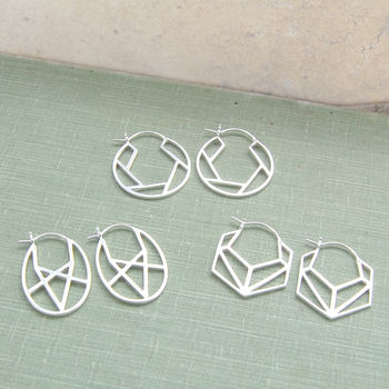 Geometric Hexagonal Sterling Silver Hoop Earrings, 2 of 5