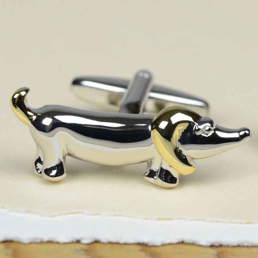 Image of Silver Dachshund Sausage Dog Cufflinks, Silver