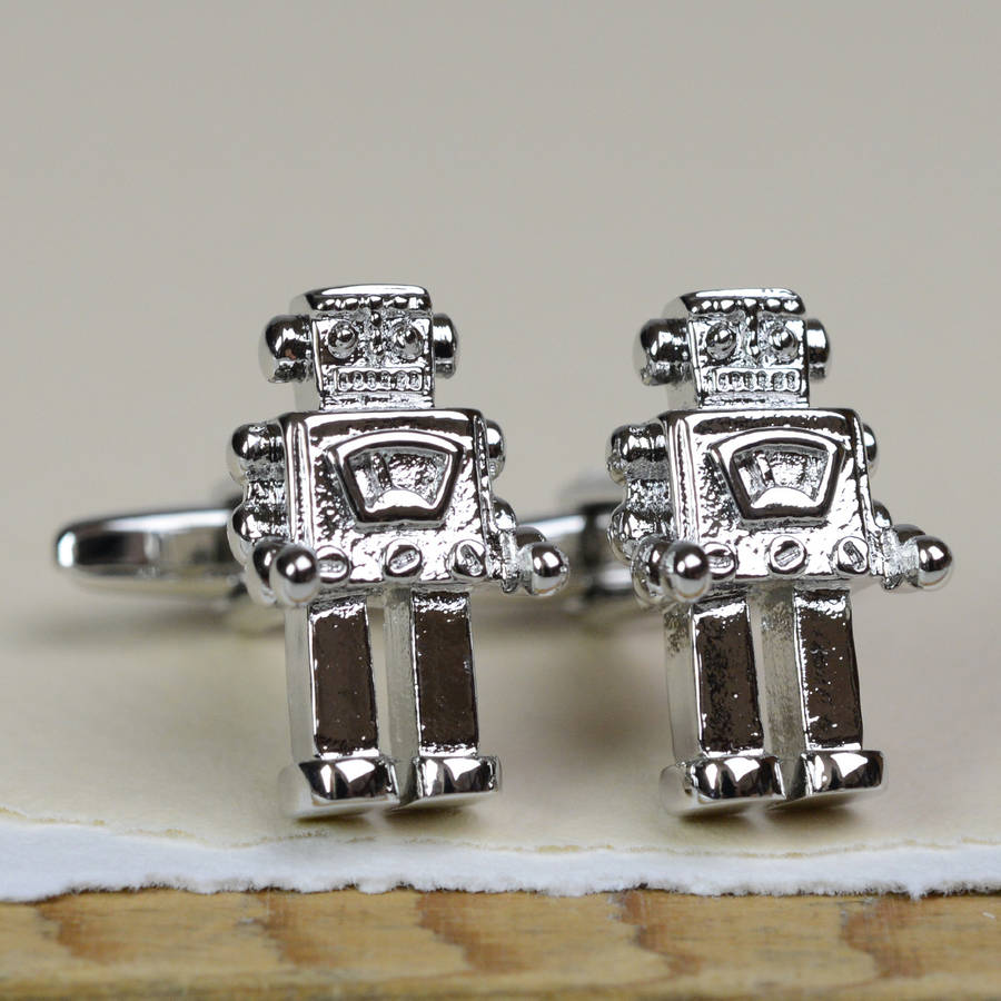 Image of Silver Retro Robot Cufflinks, Silver
