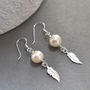 Sterling Silver Pearl And Feather Dangly Earrings, thumbnail 4 of 5