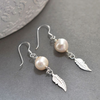 Sterling Silver Pearl And Feather Dangly Earrings, 4 of 5