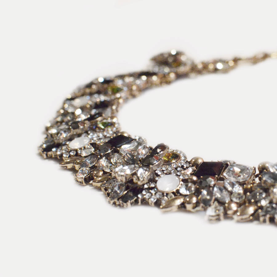 black and gold jewel encrusted statement necklace by nikita by niki