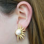 Gold Plated Sun Ray Vintage Style Pearl Earrings, thumbnail 1 of 2