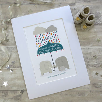 'You Make Us Happy' Elephant New Baby / Twins Print, 5 of 10