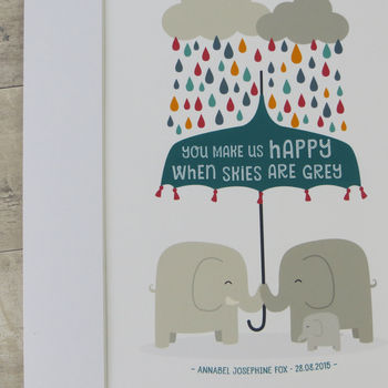 'You Make Us Happy' Elephant New Baby / Twins Print, 6 of 10
