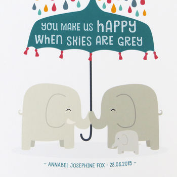'You Make Us Happy' Elephant New Baby / Twins Print, 9 of 10