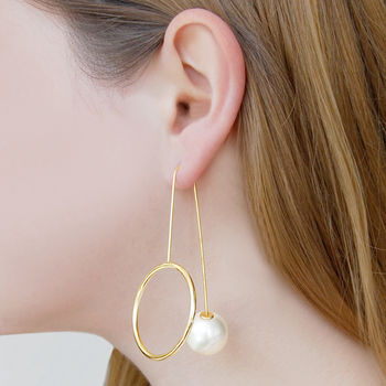 Gold Plated Pearl Galaxy Statement Orb Drop Earrings, 2 of 6