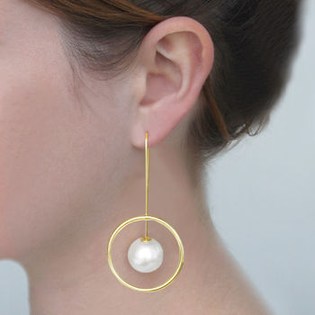 Gold Plated Pearl Galaxy Statement Orb Drop Earrings, 3 of 6