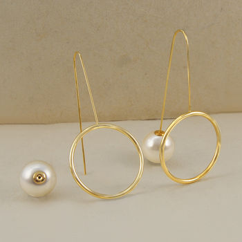 Gold Plated Pearl Galaxy Statement Orb Drop Earrings, 5 of 6