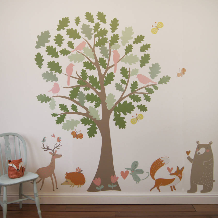 oak tree and animals woodland wall stickers by parkins interiors ...