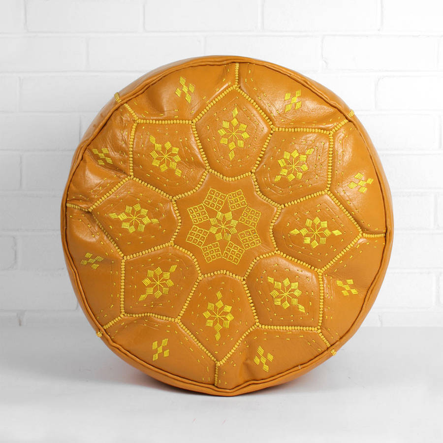 Moroccan Leather Tile Print Pouffe, 1 of 6