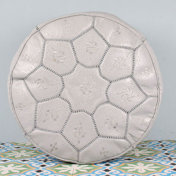 Moroccan Leather Tile Print Pouffe, 5 of 6