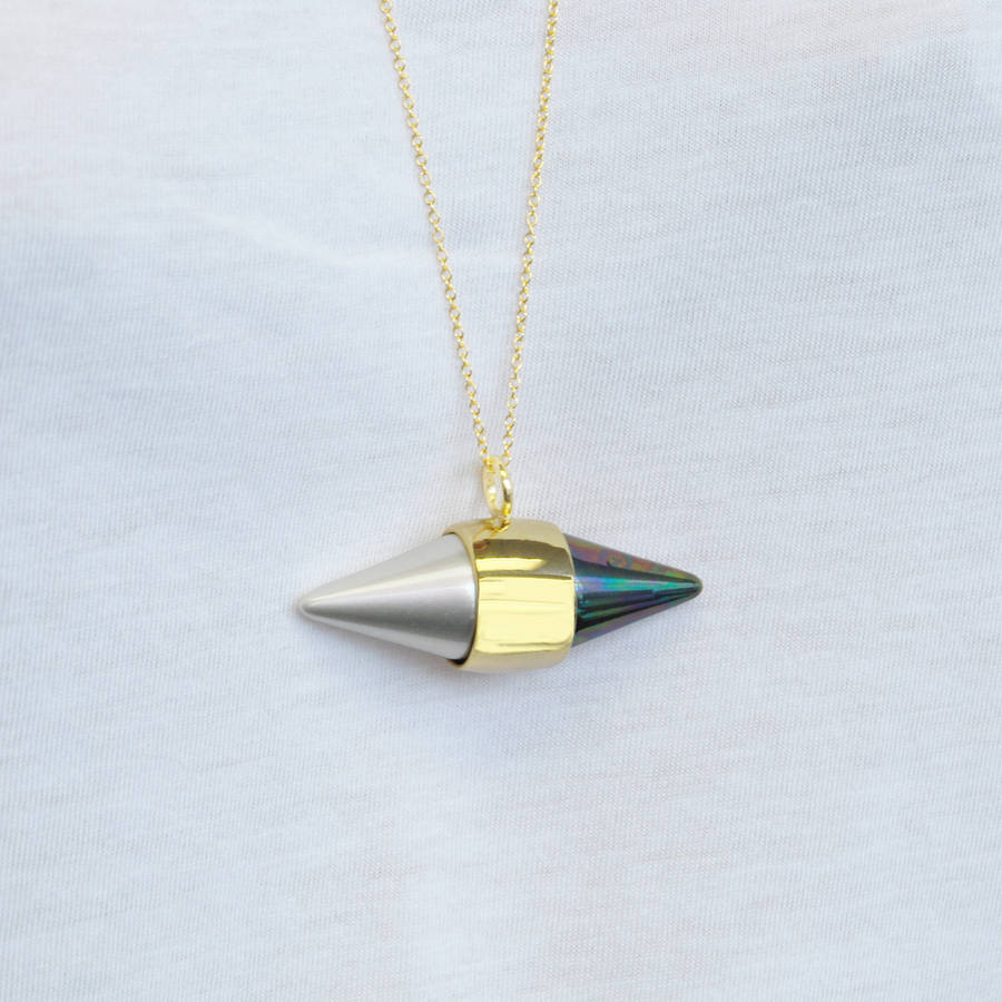 gold and pearlescent geometric capsule necklace by jasper & opal