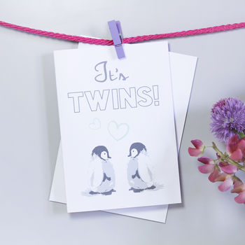 It's Twins Baby Penguin Announcement Card, 2 of 2