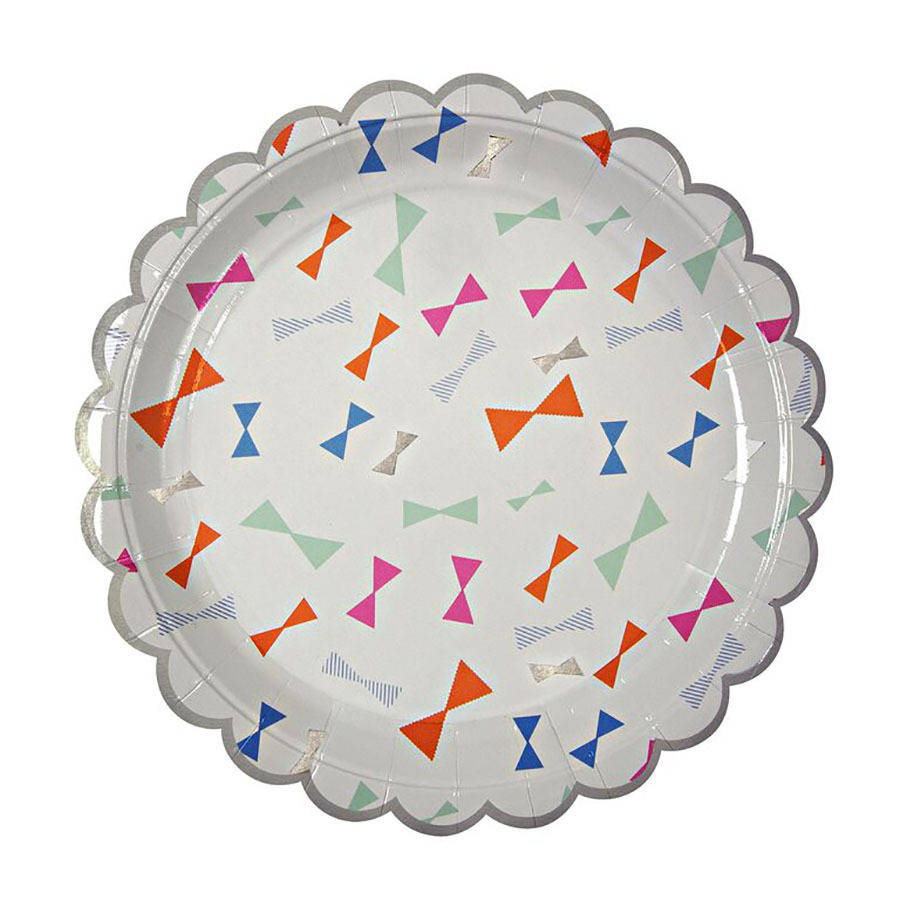 colourful bow print paper party plates by postbox party