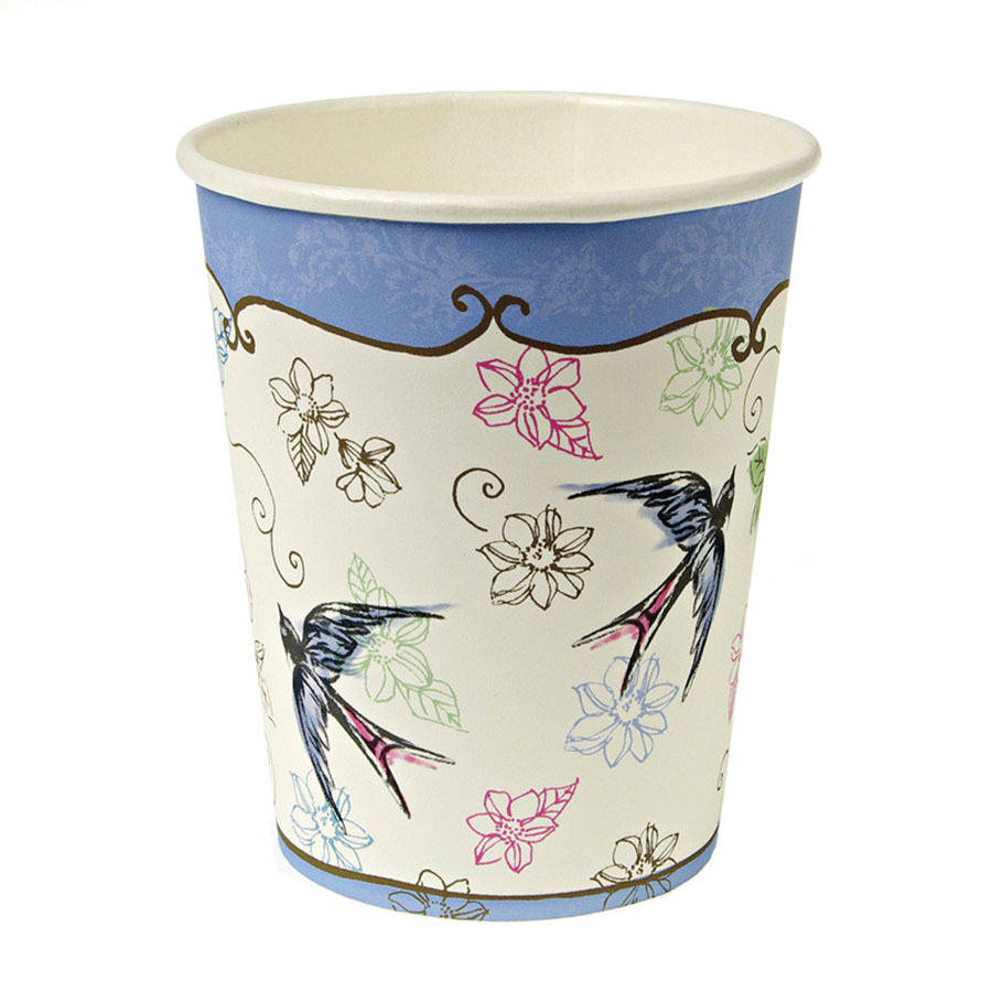 floral and swallow print paper party cups by postbox party
