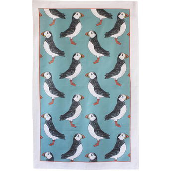 Green Puffin Cotton Tea Towel, 2 of 5