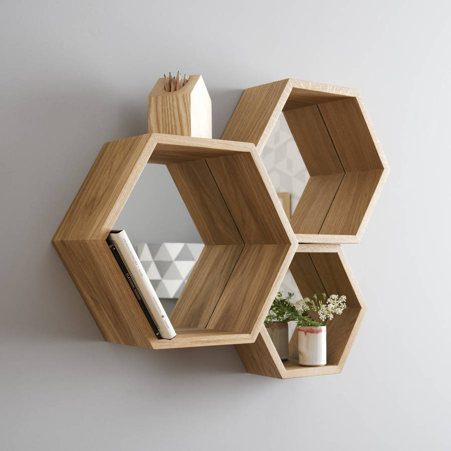 hexagon mirror shelves by james design 