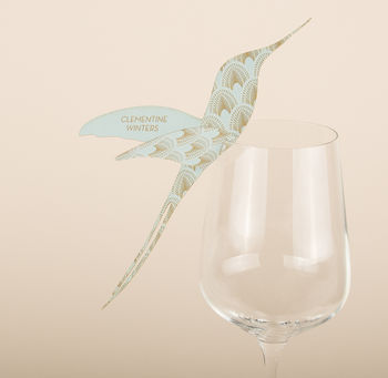 Deco Hummingbird Wine Glass Place Card, 6 of 9