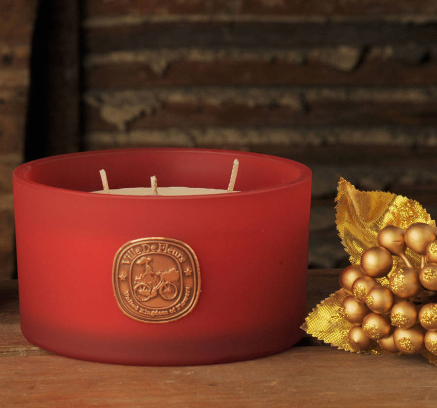 victorian christmas eco soy candle three wicks by ville de fleurs