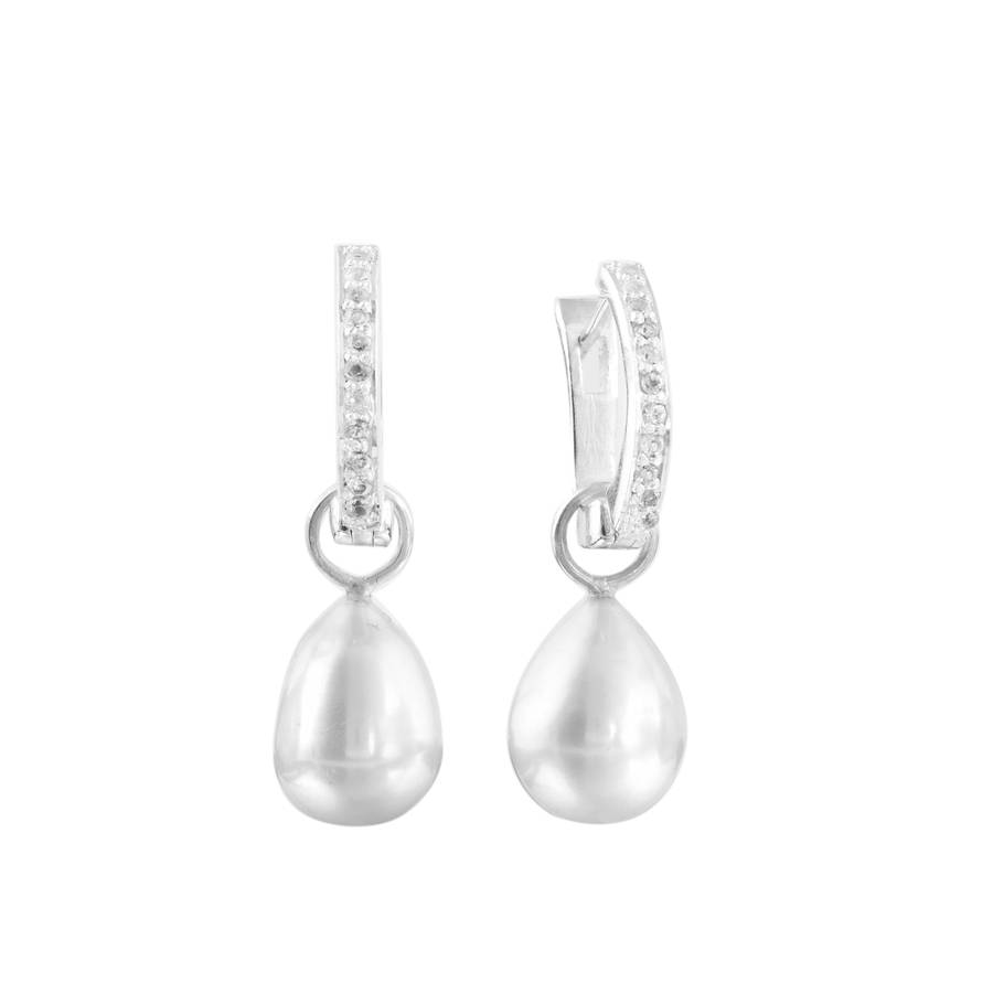 Pearl Earrings With Silver Diamante Drop By Amara Pearl Earrings With Silver Diamante Drop