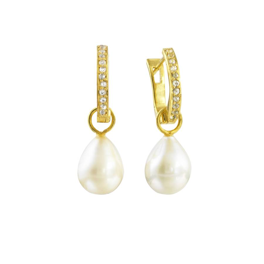 Pearl Earrings Gold Diamante Drop Earrings By Amara Amara ...