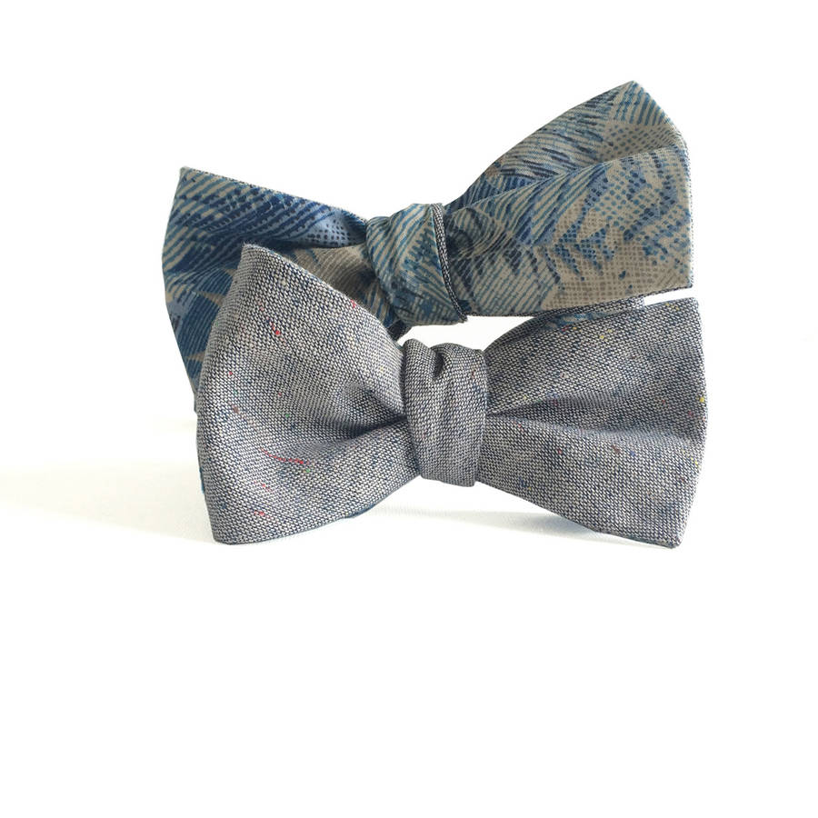 Reversible Bow Tie In Tropical Print And Linen, 1 of 4