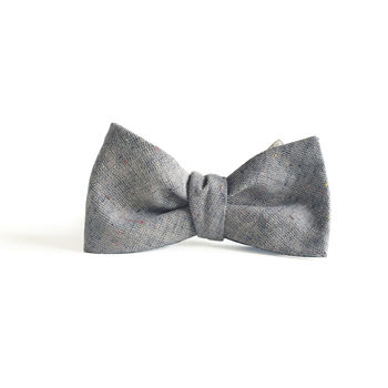 Reversible Bow Tie In Tropical Print And Linen, 3 of 4