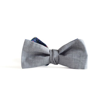 Reversible Bow Tie In Floral And Crosshatch, 2 of 3