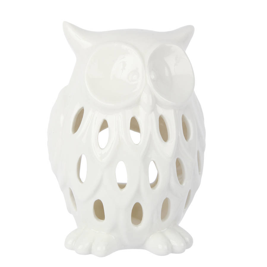 white owl tea light holder by the christmas home