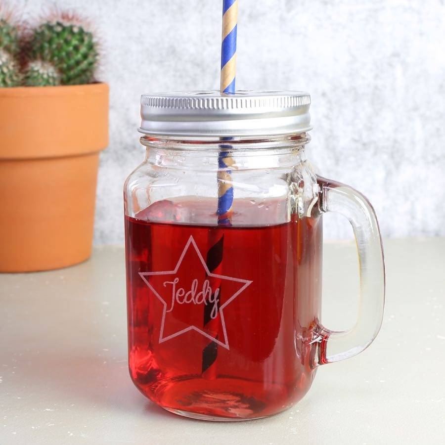 Personalised Mason Drinking Jar With Engraved Star By Lisa Angel