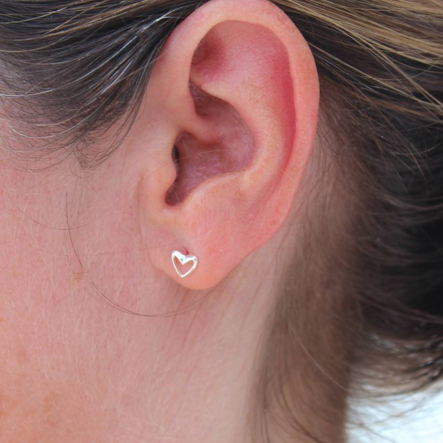 Mini Sterling Silver Open Heart Earrings By Bish Bosh Becca Mini Sterling Silver Open Heart Earrings