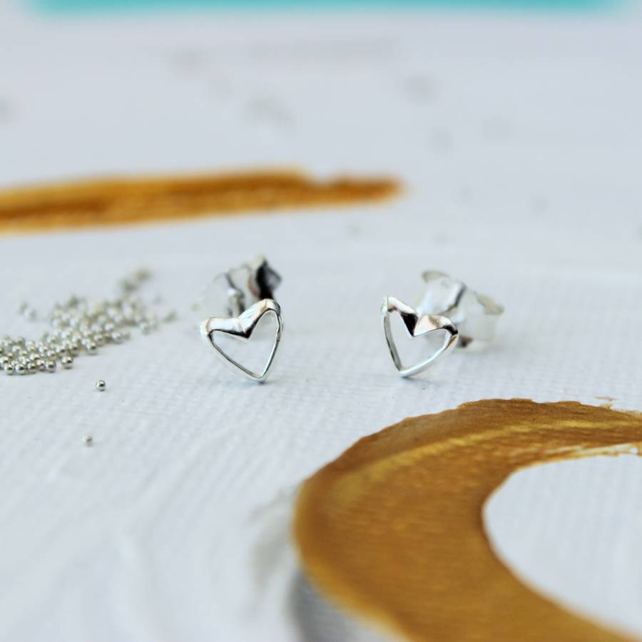 mini sterling silver open heart earrings by bish bosh becca ...