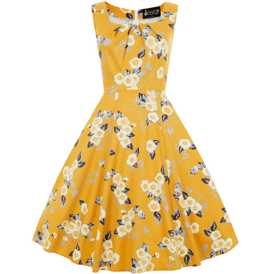 1950s Vintage Style Summer Yellow Floral Jasmine Dress By Lady Vintage ...