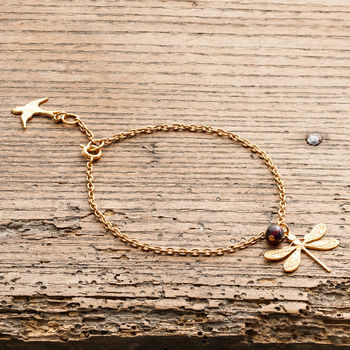Gold Dragonfly Bracelet With Gemstones, 3 of 4