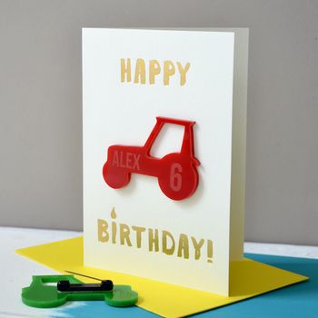 Personalised Tractor Birthday Badge Card, 3 of 5