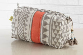 Sankari Stripe Pattern Orange Quilt Makeup Bag, 4 of 7